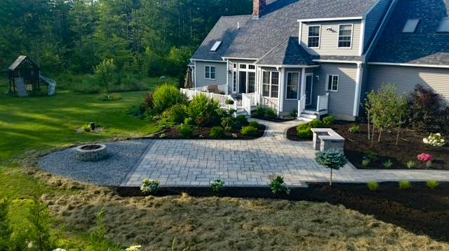 Portsmouth Yard Landscape with Pavers and outdoor fireplace